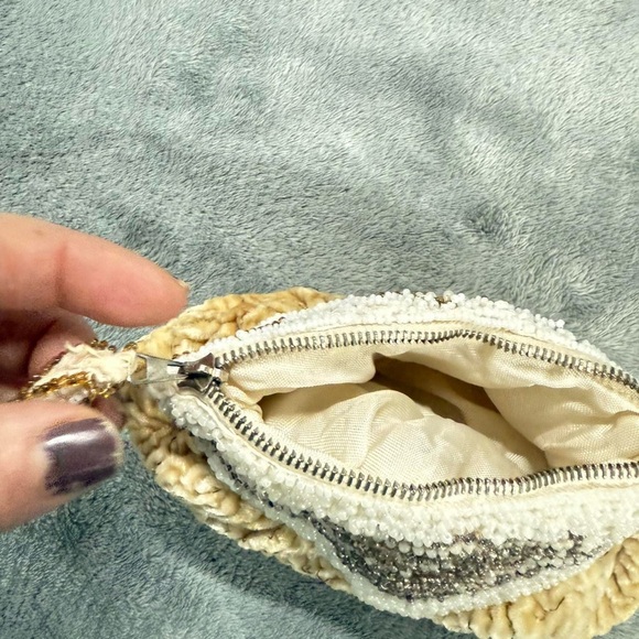 Elegant Cream and Brown Beaded Clutch - Picture 2 of 3